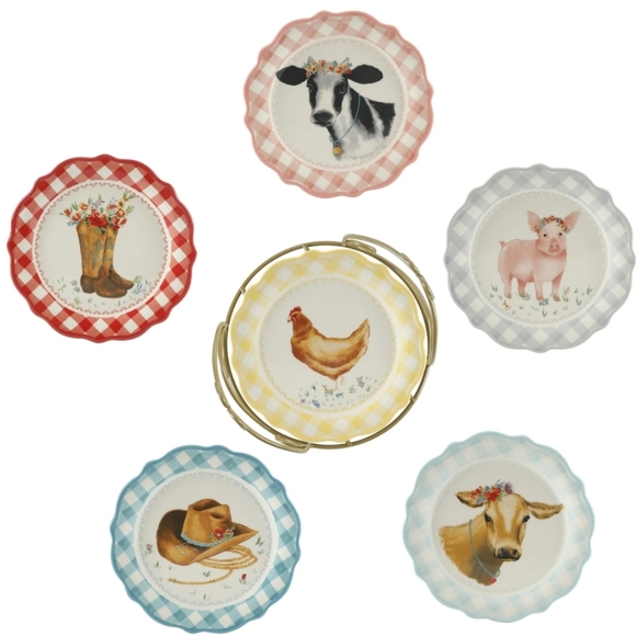 🎁 New Pioneer Woman Novelty 7 Inch Plates with Rack - Picture 12 of 12